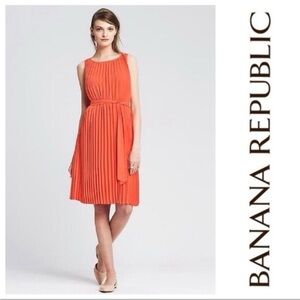 Banana Republic Orange Red Sheath Midi Dress Sleeveless Scoop Neck for Cocktail